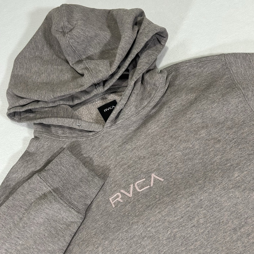 RVCA Men's Small Gray Pink Drawstring Fleece Pullover Hoodie Sweatshirt‎